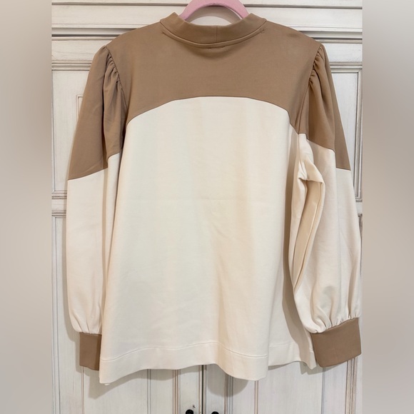 NWT SZ XL Anne Klein Two-Tone Puff-Sleeve top- Beige & Cream - Picture 4 of 9